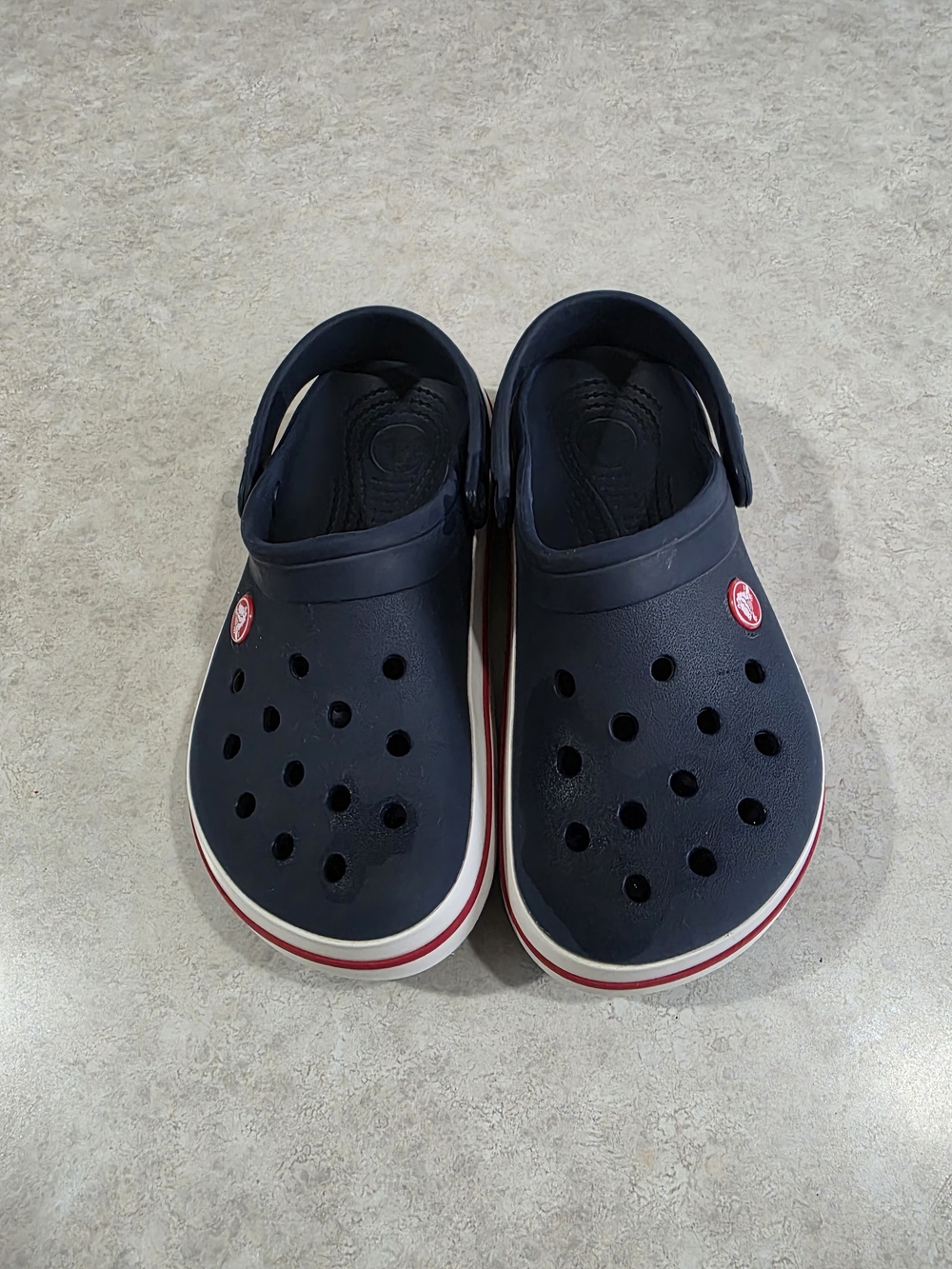 CROCS Navy Kids Clogs with Red & White Stripe